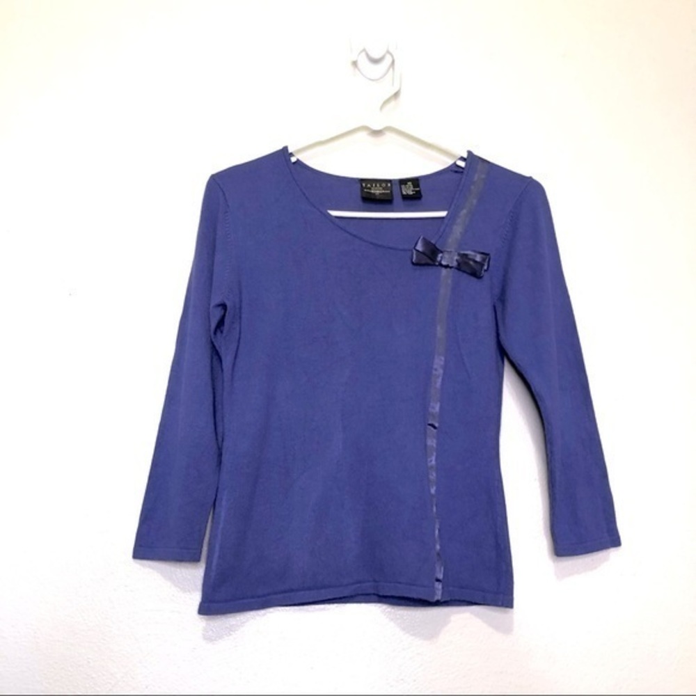 Vintage 90s Tailor Periwinkle Satin Bow Sweater